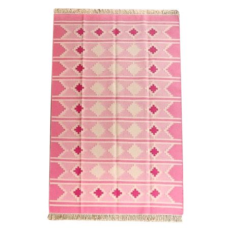 Handmade Pink Cotton Minimalist Dhurrie For Living Room